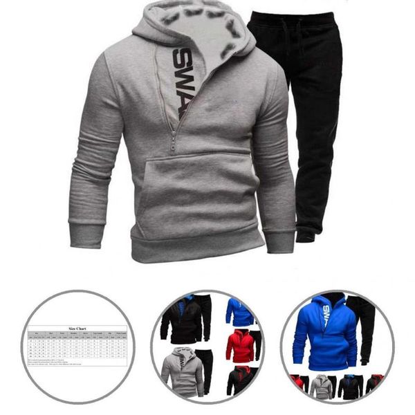 jogging clothing male 1 set stylish patchwork sweatshirt elastic waist sweatpants autumn winter men sets loose for fishing, Black;red
jogging clothing male 1 set stylish patchwork sweatshirt elastic waist sweatpants autumn winter men sets loose for fishing, Black;red