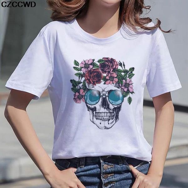 2021 women t-shirts casual skull with glasses print loose o-neck short sleeve casual harajuku fashion tshirt summer t shirt, White
2021 women t-shirts casual skull with glasses print loose o-neck short sleeve casual harajuku fashion tshirt summer t shirt, White