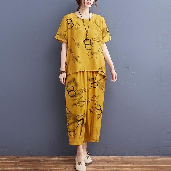 women's two piece pants 2 sets women summer loose casual suits 2021 simple style vintage print female and calf-length b423, White
women's two piece pants 2 sets women summer loose casual suits 2021 simple style vintage print female and calf-length b423, White