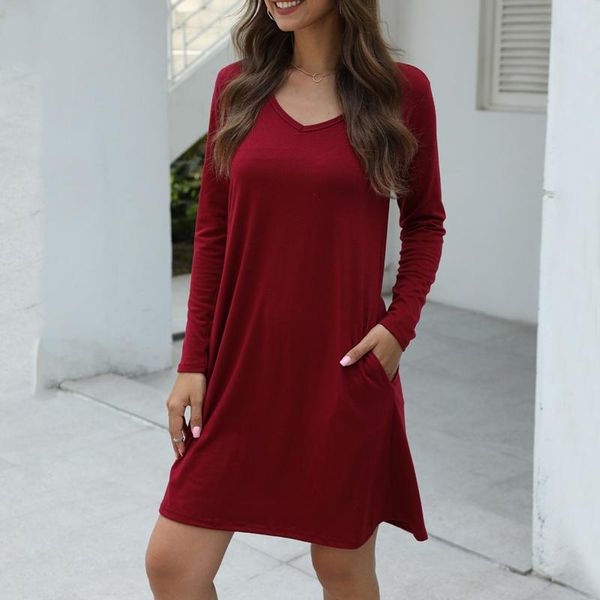 casual dresses women long sleeve pure color dress with pockets autumn spring fashion simple elegant v neck knee length, Black;gray
casual dresses women long sleeve pure color dress with pockets autumn spring fashion simple elegant v neck knee length, Black;gray