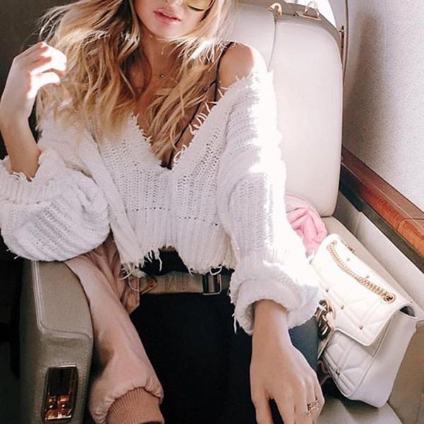 spring autumn women's knitted sweater deep v-neck cropped sweaters female casual streetwear loose long sleeve pullovers, White;black
spring autumn women's knitted sweater deep v-neck cropped sweaters female casual streetwear loose long sleeve pullovers, White;black