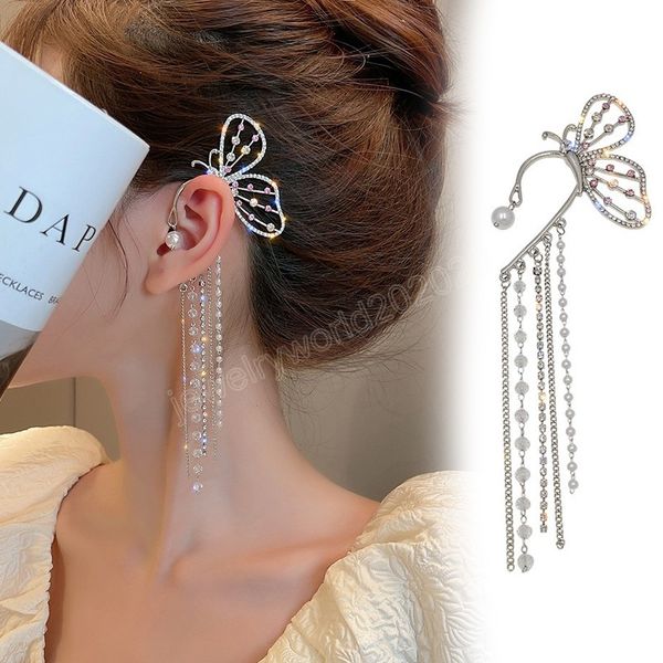 fashion crystal butterfly clip on ear hanging pearl bead ear cuff long tassels charm hollow earrings for women clip jewelry gift, Silver
fashion crystal butterfly clip on ear hanging pearl bead ear cuff long tassels charm hollow earrings for women clip jewelry gift, Silver