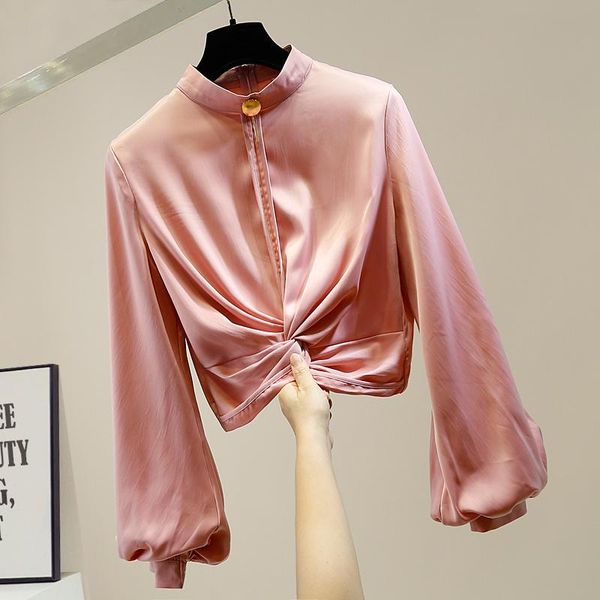 blouse woman retro lantern sleeve pleated cross knot design short satin shirt women's elegant fashion blusas crop top, White
blouse woman retro lantern sleeve pleated cross knot design short satin shirt women's elegant fashion blusas crop top, White