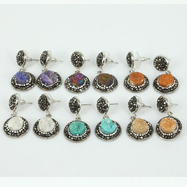 dangle & chandelier design round water drop grey black blue druzy stone charms pave small white rhinestone connector earring for women, Silver 
dangle & chandelier design round water drop grey black blue druzy stone charms pave small white rhinestone connector earring for women, Silver