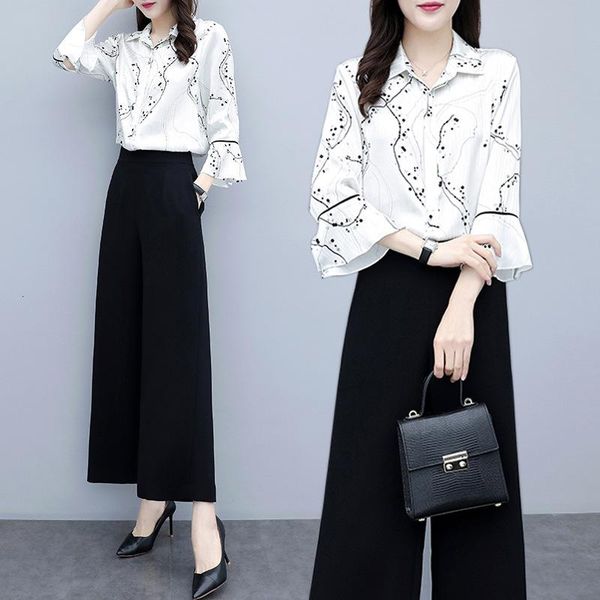 women's tracksuits spring summer chiffon floral print two piece sets women blouses and wide leg pants suits elegant fashion office ladi, Gray
women's tracksuits spring summer chiffon floral print two piece sets women blouses and wide leg pants suits elegant fashion office ladi, Gray