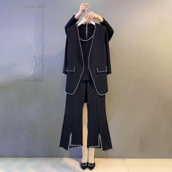 women's two piece pants 2021 spring autumn office fashion suit beading women loose large size suits wide-leg three-piece ins trend, White
women's two piece pants 2021 spring autumn office fashion suit beading women loose large size suits wide-leg three-piece ins trend, White