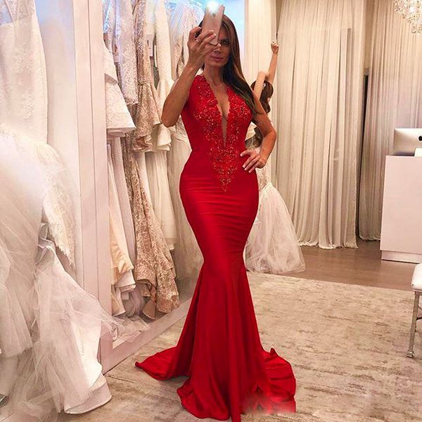 deep v neck mermaid evening dresses red burgundy appliques beads sleeveless long formal evening gowns women prom party dress vestidos, Black;red
deep v neck mermaid evening dresses red burgundy appliques beads sleeveless long formal evening gowns women prom party dress vestidos, Black;red