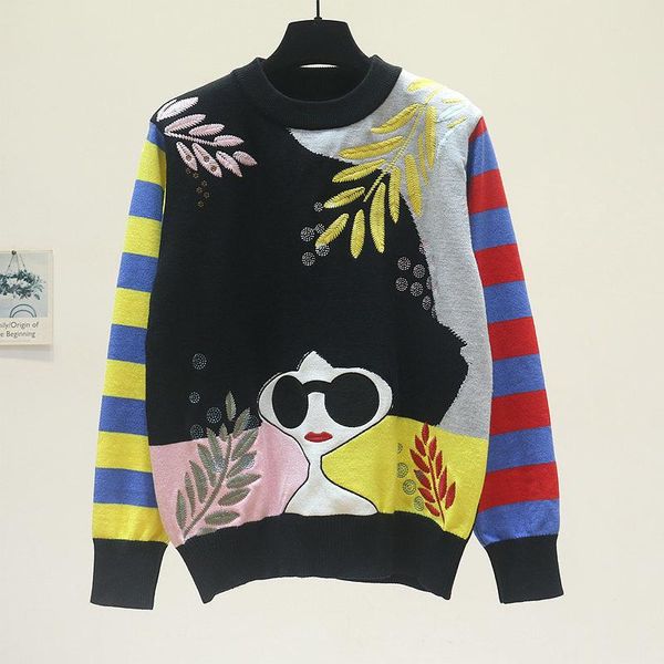 women's sweaters fashion womens pullover knitted sweater 2021 autumn winter striped long sleeve cartoon embroidery korean ladies jumper, White;black
women's sweaters fashion womens pullover knitted sweater 2021 autumn winter striped long sleeve cartoon embroidery korean ladies jumper, White;black
