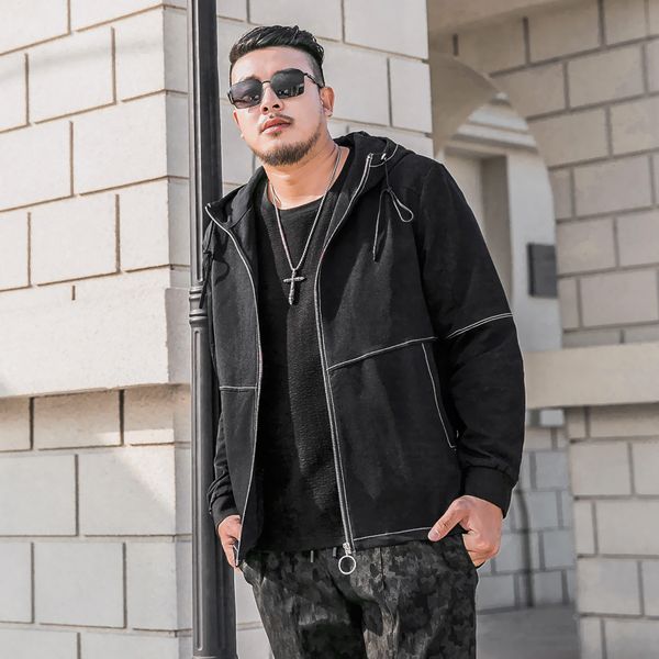 spring and autumn hooded plus size mens jacket plus and extra size korean style trendy loose all-match fat casual stylish loose wear coat, Black
spring and autumn hooded plus size mens jacket plus and extra size korean style trendy loose all-match fat casual stylish loose wear coat, Black