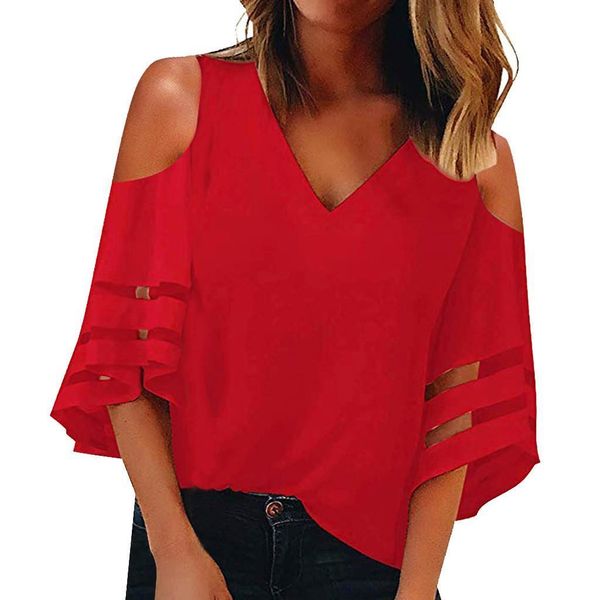 womens and blouses streetwear cold shoulder 3 4 bell sleeve shirts hollow out ladies clothes v neck panel blouse 524, White
womens and blouses streetwear cold shoulder 3 4 bell sleeve shirts hollow out ladies clothes v neck panel blouse 524, White