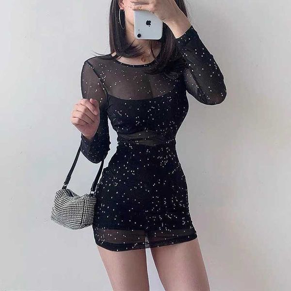 spring mesh patchwork dress nightclub party mini dress long sleeves shiny basic black 210604, Black;gray
spring mesh patchwork dress nightclub party mini dress long sleeves shiny basic black 210604, Black;gray