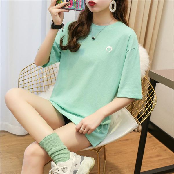 women's t-shirt cotton women summer harajuku style short-sleeved embroidered loose plus size top, White
women's t-shirt cotton women summer harajuku style short-sleeved embroidered loose plus size top, White