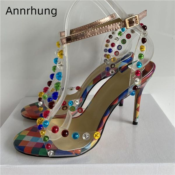 size 38 pvc transparent sandals women thin high heels t-strap colorful rivet ball gladiator sandalias mujer, Black
size 38 pvc transparent sandals women thin high heels t-strap colorful rivet ball gladiator sandalias mujer, Black