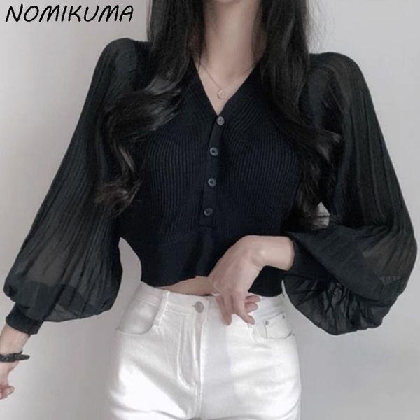 women's knits & tees nomikuma chic lantern sleeve patchwork knitted korean elegant slim v-neck cardigan 2021 autumn knitwear 6l110, White
women's knits & tees nomikuma chic lantern sleeve patchwork knitted korean elegant slim v-neck cardigan 2021 autumn knitwear 6l110, White