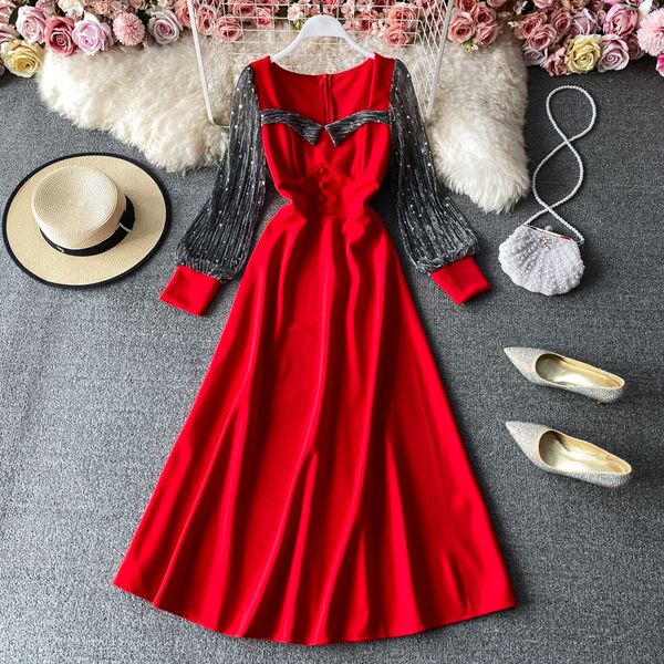 2021 spring autumn vintage black/red mesh patchwork long women elegant square collar high waist party vestidos female fashion 8x48, Black;gray
2021 spring autumn vintage black/red mesh patchwork long women elegant square collar high waist party vestidos female fashion 8x48, Black;gray