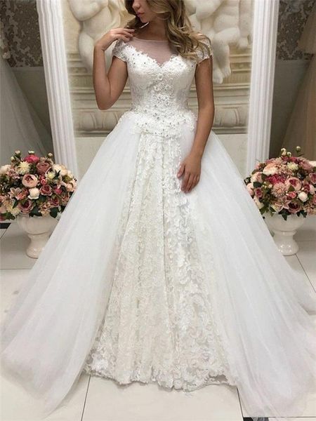 off the shoulder lace a line wedding dresses with overskirt scoop neck beaded appliqued tulle plus size corset back bridal gowns, White
off the shoulder lace a line wedding dresses with overskirt scoop neck beaded appliqued tulle plus size corset back bridal gowns, White