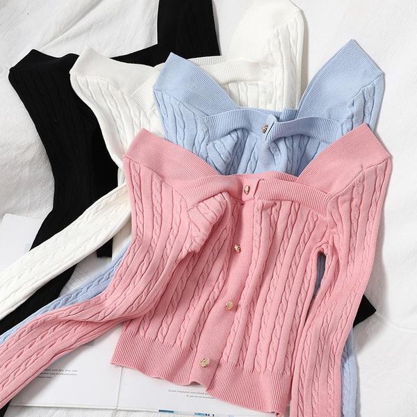thin square neck sweater women's winter wear new sweet slim button knitted top, White;black
thin square neck sweater women's winter wear new sweet slim button knitted top, White;black