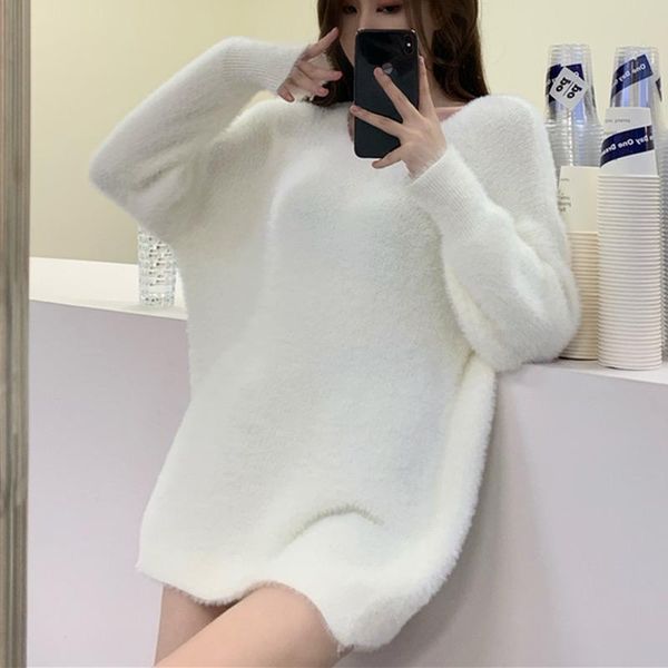 women's sweaters korean large size black white knitted sweater women loose casual v-neck winter long pullover female 2021 oversize, White;black 
women's sweaters korean large size black white knitted sweater women loose casual v-neck winter long pullover female 2021 oversize, White;black