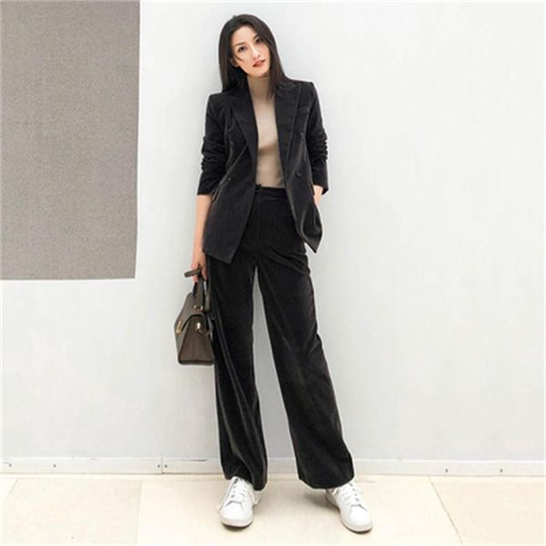 women's suits & blazers fashion suit female spring smoke gray gold velvet casual + trousers two-piece women, White;black
women's suits & blazers fashion suit female spring smoke gray gold velvet casual + trousers two-piece women, White;black