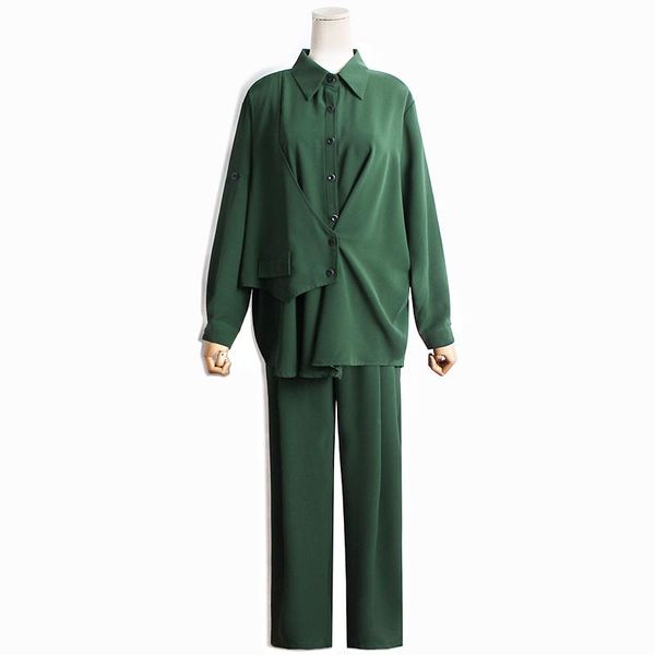 women's two piece pants superaen green vest personality shirt casual trousers fashion suit plus size two-piece set, White
women's two piece pants superaen green vest personality shirt casual trousers fashion suit plus size two-piece set, White