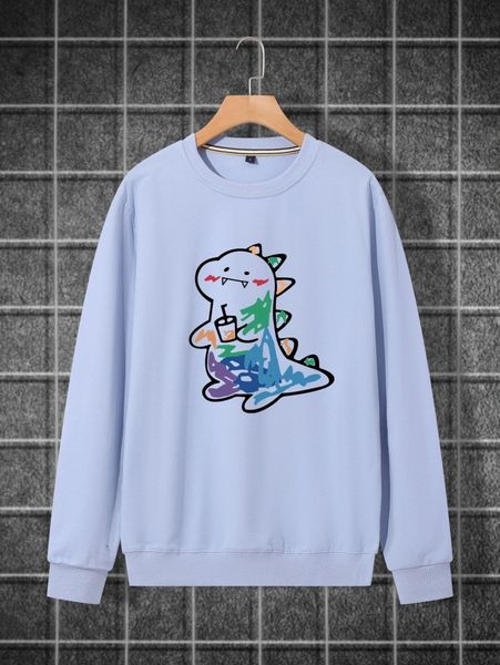 men round neck cartoon dinosaur graphic pullover p1vs#, Black