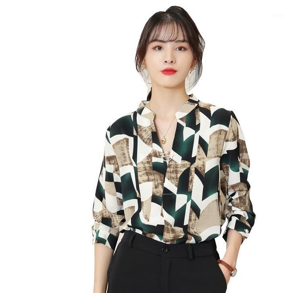 fashion women v-neck irregular contrast color print full sleeve shirts career elegant office lady work women's blouses &, White
fashion women v-neck irregular contrast color print full sleeve shirts career elegant office lady work women's blouses &, White