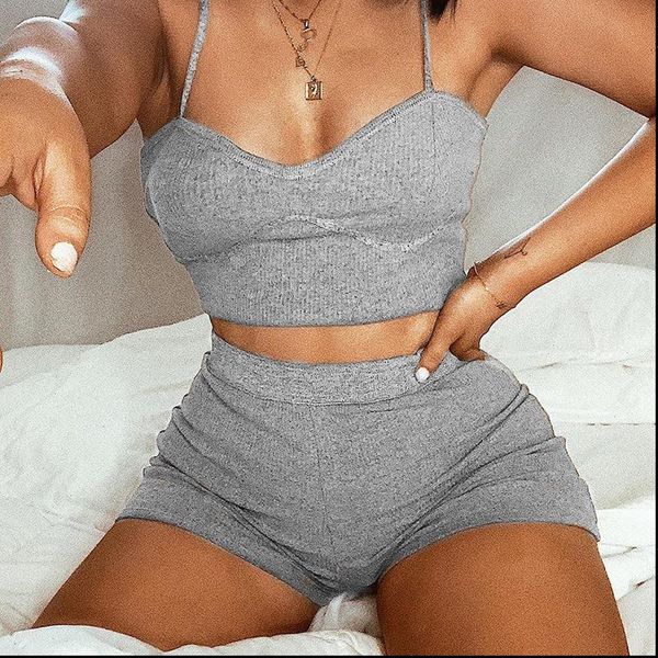 2021 sports tracksuit knit 2pcs set solid color two pieces set sling sleeveless camis summer crop high waist shorts set, Gray
2021 sports tracksuit knit 2pcs set solid color two pieces set sling sleeveless camis summer crop high waist shorts set, Gray