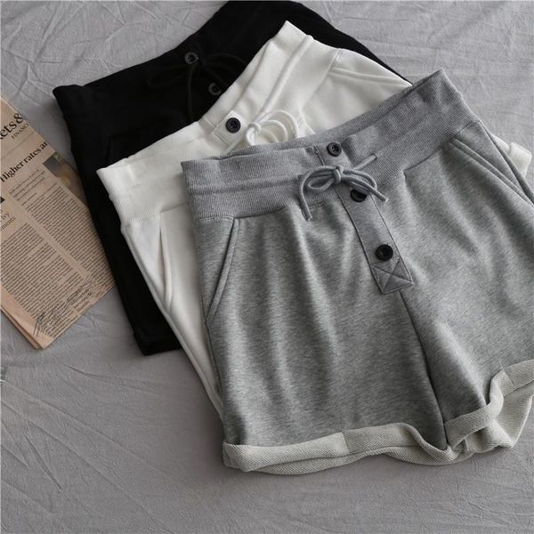 high waist button solid women shorts 2021 summer new drawstring wide leg casual all match female shorts quality, White;black
high waist button solid women shorts 2021 summer new drawstring wide leg casual all match female shorts quality, White;black