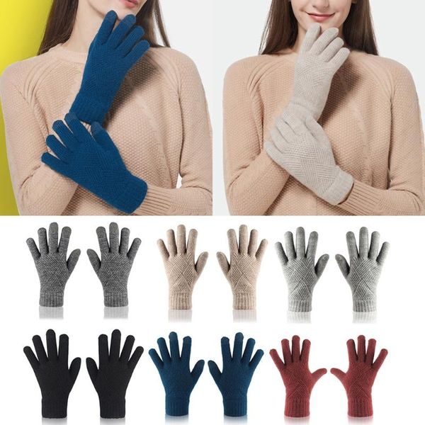 five fingers gloves winter rhombus knitted touch screen women solid color outdoor plush lined warm stretch texting full finger mittens, Blue;gray
five fingers gloves winter rhombus knitted touch screen women solid color outdoor plush lined warm stretch texting full finger mittens, Blue;gray