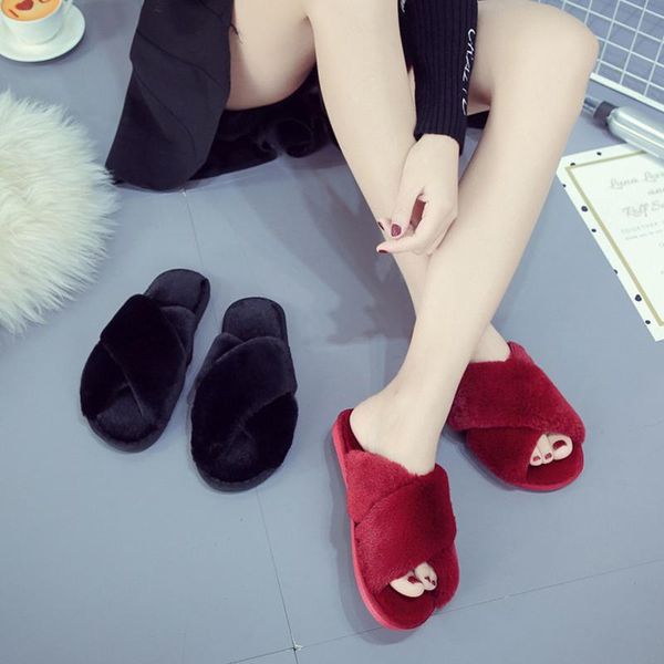 slippers fashion women winter solid color cross floor flats shoes ladies furry plush open toe warm indoor, Black
slippers fashion women winter solid color cross floor flats shoes ladies furry plush open toe warm indoor, Black