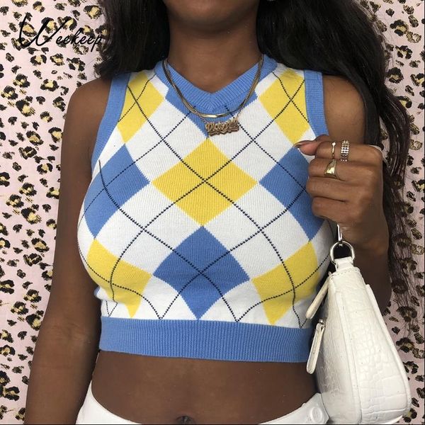 colorful argyle plaid knitted sweater vest vintage femme preppy style fashion sweater tank women streetwear knitwear, White;black
colorful argyle plaid knitted sweater vest vintage femme preppy style fashion sweater tank women streetwear knitwear, White;black