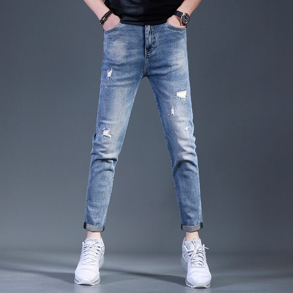 torn blue denim pants 2021 summer casual fashion ankle length lof0, White;black 
torn blue denim pants 2021 summer casual fashion ankle length lof0, White;black