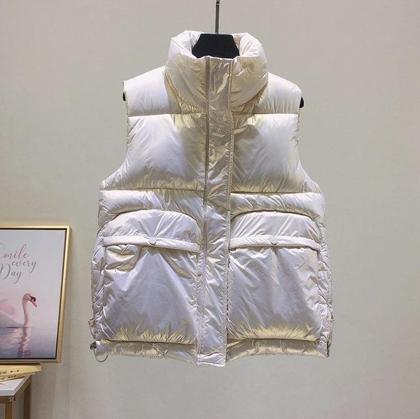 women's vests 2021 autumn winter women bright surface loose vest stand collar long jacket cotton padded windproof warm waistcoat, Black;white
women's vests 2021 autumn winter women bright surface loose vest stand collar long jacket cotton padded windproof warm waistcoat, Black;white