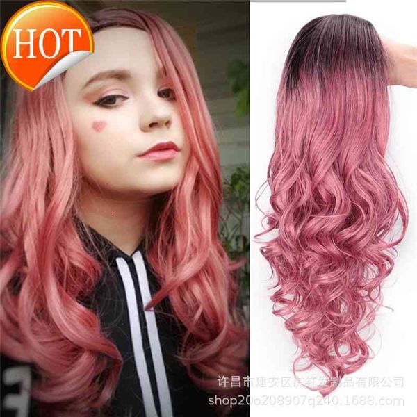 wig pink long curly hair split wig hat chemical fiber headgear female head dyeing big wave, Black
wig pink long curly hair split wig hat chemical fiber headgear female head dyeing big wave, Black