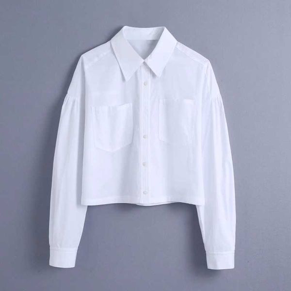 spring women double pockets white short shirt female turndown collar long sleeve blouse casual lady loose blusas s8667 210721
spring women double pockets white short shirt female turndown collar long sleeve blouse casual lady loose blusas s8667 210721
