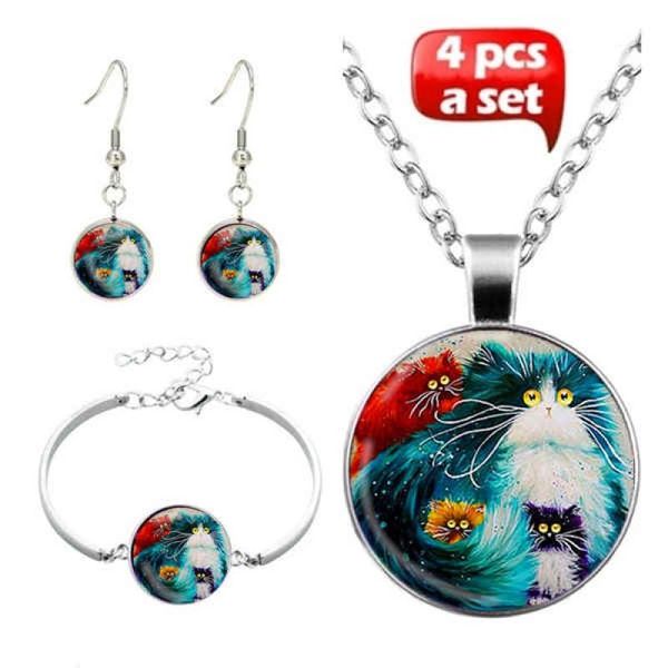 earrings & necklace 4pcs/set fashion handmade glass witchcraft 4 color cute cat pendant choker bracelet for women jewelry, Silver
earrings & necklace 4pcs/set fashion handmade glass witchcraft 4 color cute cat pendant choker bracelet for women jewelry, Silver