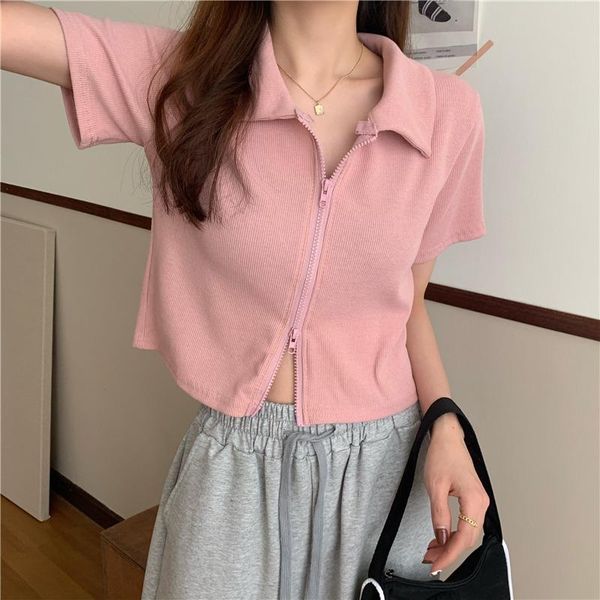 women's polos summer women shirts crop candy colors fashion zipper unique vintage simple 2021 female soft slim outfit tees, White
women's polos summer women shirts crop candy colors fashion zipper unique vintage simple 2021 female soft slim outfit tees, White