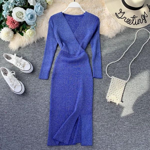 casual dresses 2021 vintage bright silk v neck long sleeve autumn sweater winter knitted midi party women elegant dress, Black;gray
casual dresses 2021 vintage bright silk v neck long sleeve autumn sweater winter knitted midi party women elegant dress, Black;gray