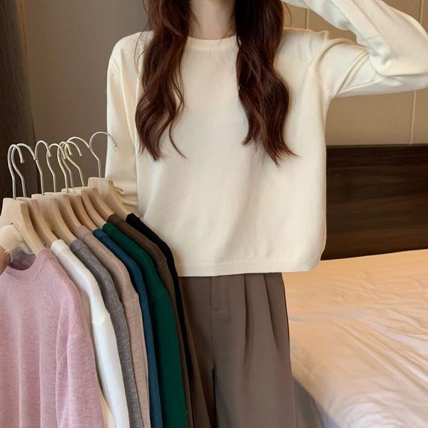 women's sweaters elegant cropped o-neck long sleeve pullover sweater women autumn 2021 korean loose all-match bottomed pullovers female, White;black
women's sweaters elegant cropped o-neck long sleeve pullover sweater women autumn 2021 korean loose all-match bottomed pullovers female, White;black