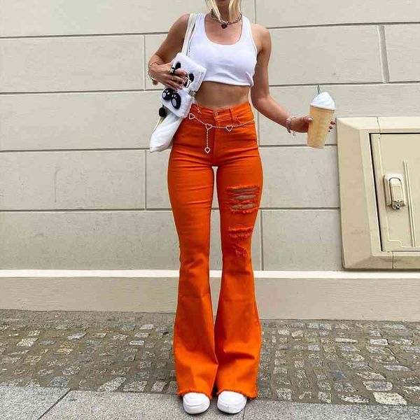 women high waist broken holes jeans trousers solid color slim fit flared pants classic streetwear bell-bottoms, Black;white
women high waist broken holes jeans trousers solid color slim fit flared pants classic streetwear bell-bottoms, Black;white