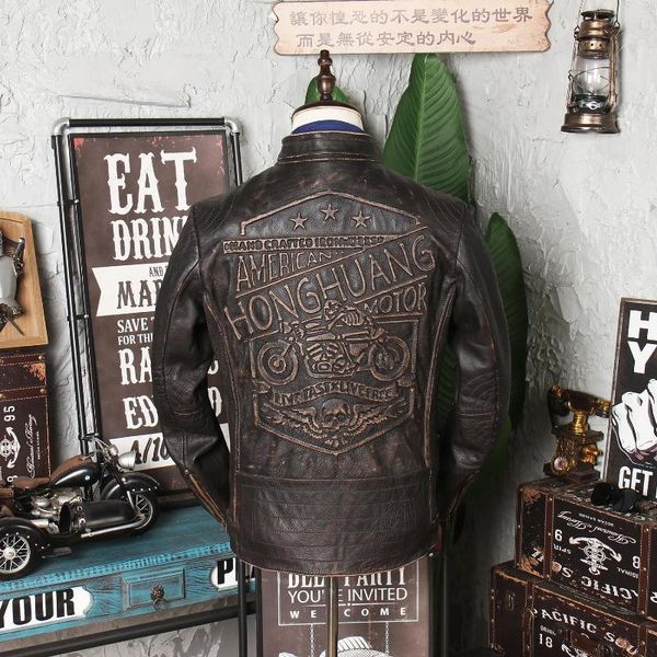 men's leather & faux head layer cowhide stand collar slim fit brown trend jacket handsome cattle, Black
men's leather & faux head layer cowhide stand collar slim fit brown trend jacket handsome cattle, Black