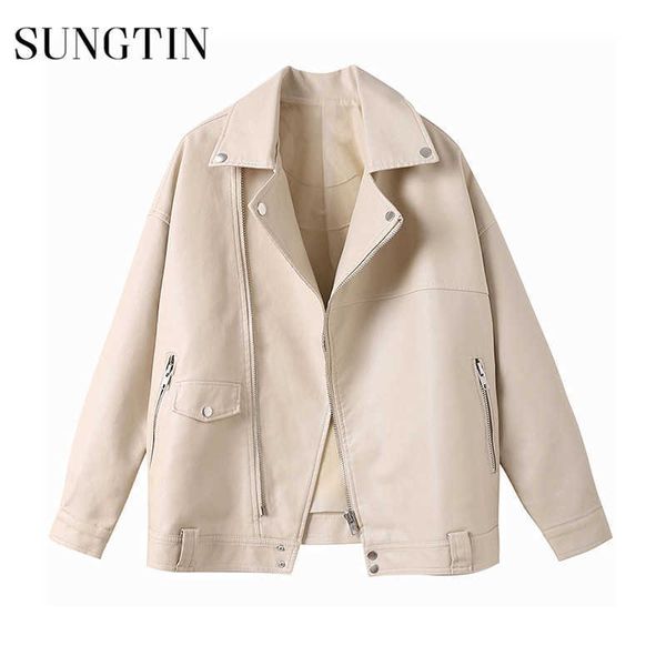 sungtin autumn beige faux leather jacket women casual oversized motorcycle biker coat female soft pu loose outerwear 210927, Black
sungtin autumn beige faux leather jacket women casual oversized motorcycle biker coat female soft pu loose outerwear 210927, Black