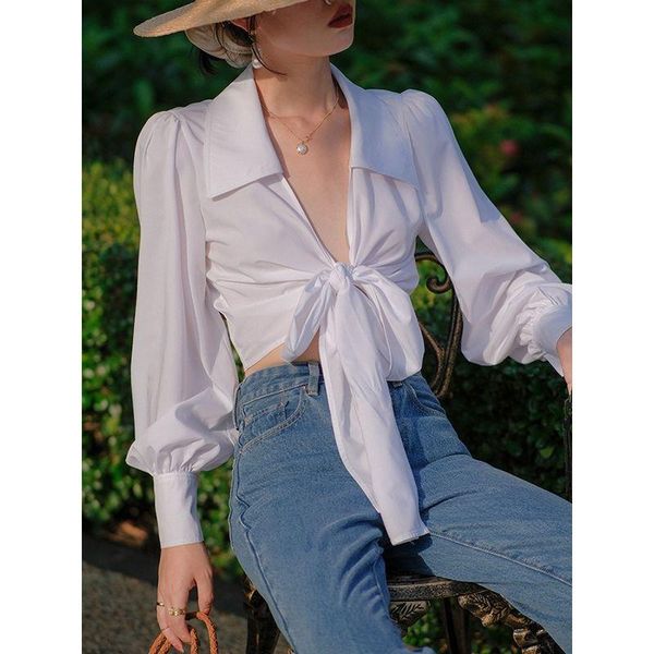 women's polos 2021 summer korean fashion lapel long sleeve all-match tube lace-up short shirt nightclub, White
women's polos 2021 summer korean fashion lapel long sleeve all-match tube lace-up short shirt nightclub, White