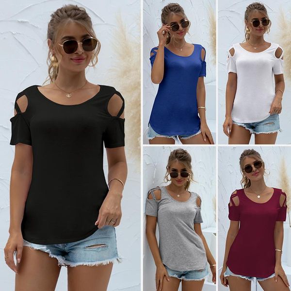 women's t-shirt summer round neck women loose casual solid color short-sleeved off-shoulder top, White
women's t-shirt summer round neck women loose casual solid color short-sleeved off-shoulder top, White