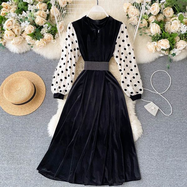2021 retro women polka dot new autumn patchwork long sleeve with belt slim a line vintage es ladies elegant veet drses wzff, Black;gray
2021 retro women polka dot new autumn patchwork long sleeve with belt slim a line vintage es ladies elegant veet drses wzff, Black;gray