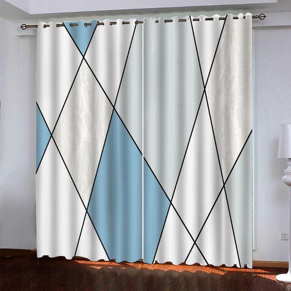 curtain & drapes po 3d curtains for living room window blue geometry blackout