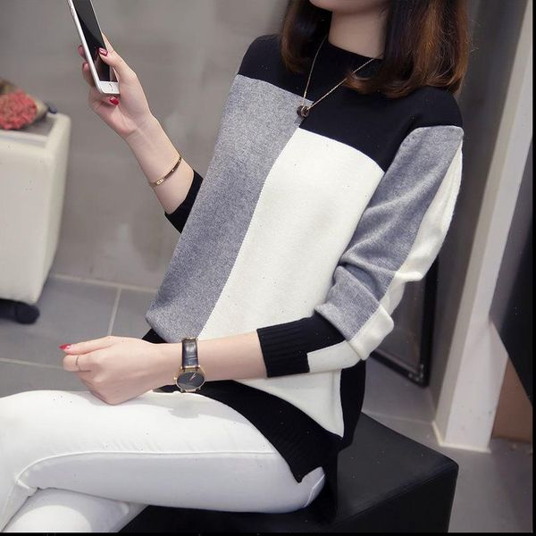 large size womens sweater 2021 spring autumn new splice color block pullover female bottoming shirt casual knitwear blusa, White;black
large size womens sweater 2021 spring autumn new splice color block pullover female bottoming shirt casual knitwear blusa, White;black