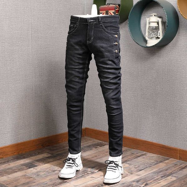 men's jeans korean style fashion vintage elastic slim fit casual cotton designer denim pencil pants streetwear trousers u2ls, Blue
men's jeans korean style fashion vintage elastic slim fit casual cotton designer denim pencil pants streetwear trousers u2ls, Blue