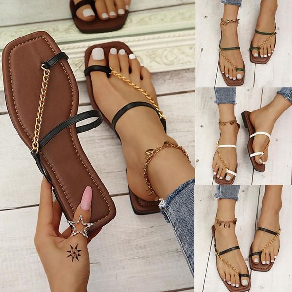 slippers 2021 women's summer style flat outer wear set toe beach casual flip-flops fashion metal chain outdoor ladies slides, Black
slippers 2021 women's summer style flat outer wear set toe beach casual flip-flops fashion metal chain outdoor ladies slides, Black