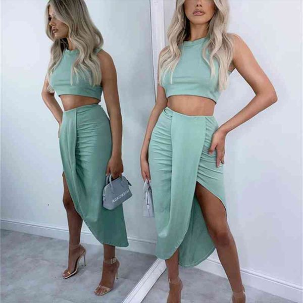 elegant fashion two piece women dress outfits solid color summer suits sleeveless crop tank split midi skirt, Gray
elegant fashion two piece women dress outfits solid color summer suits sleeveless crop tank split midi skirt, Gray